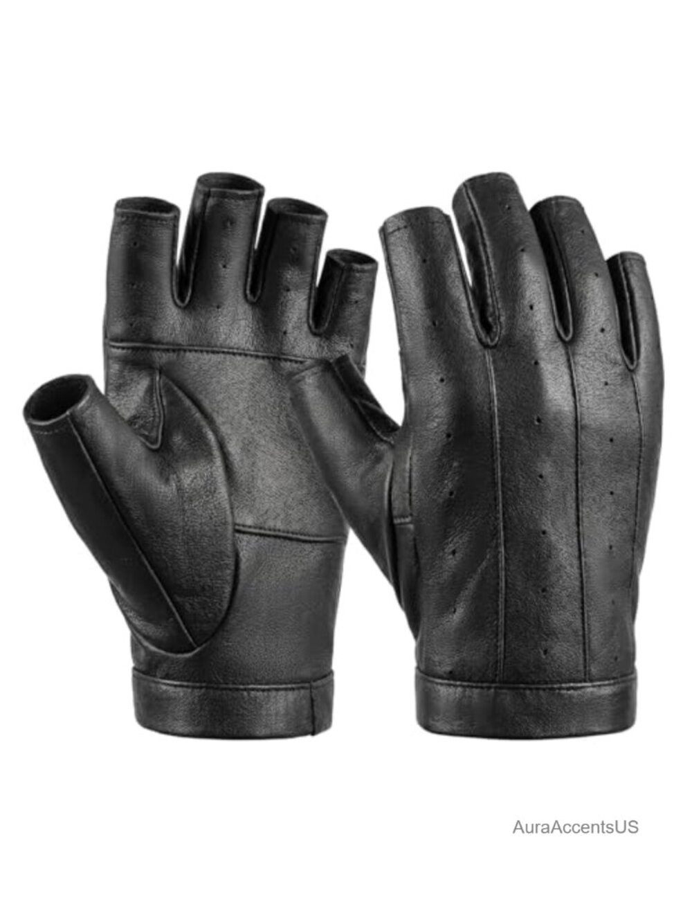 Fingerless Sheepskin Leather Gloves Breathable Perforated Driving Cycling Unisex